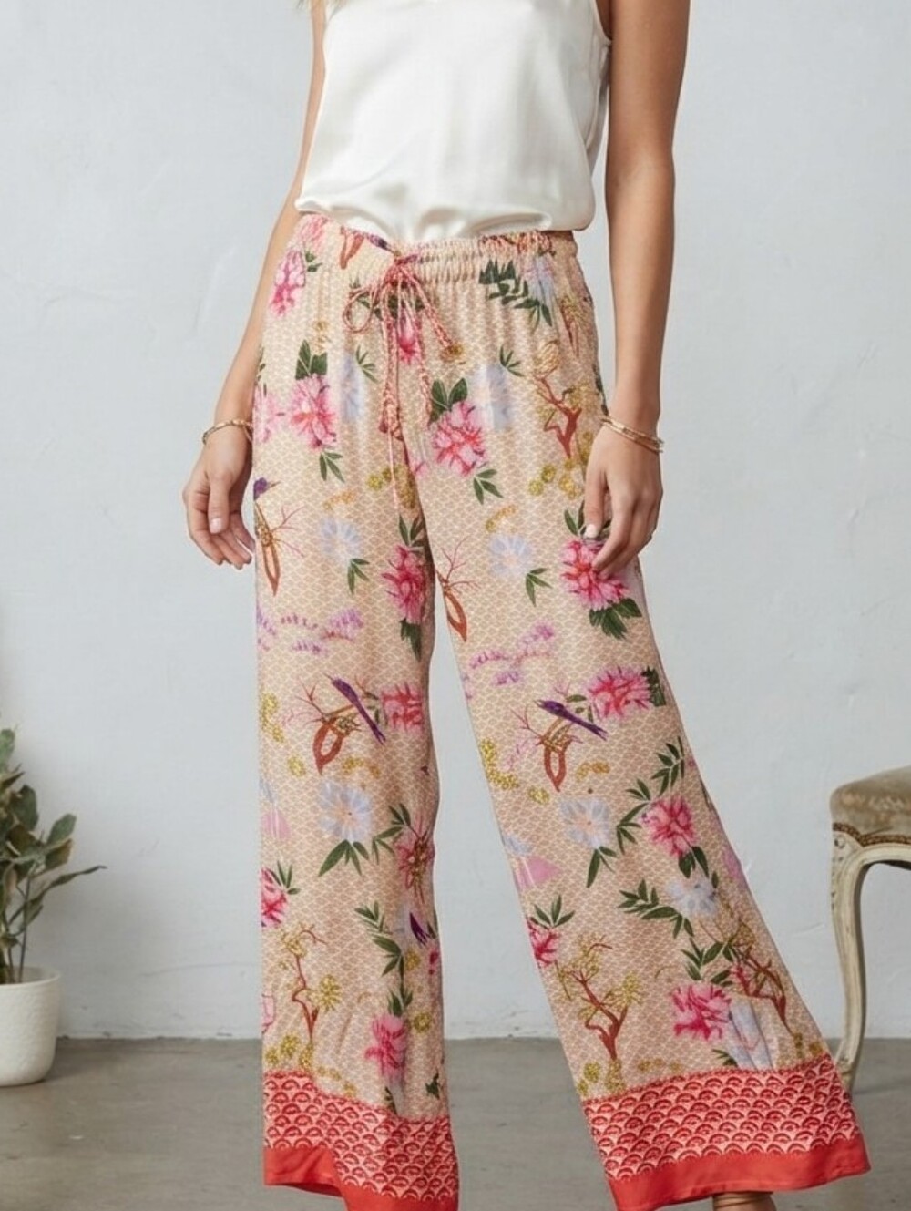 World Market Floral Print Drawstring Wide Leg Lounge Pants L/XL
